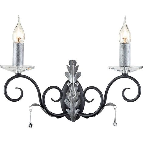 Elstead Amarilli - Applique per interni a 2 luci con candela, motivo floreale nero, E14 (1/5)