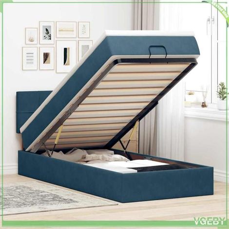Cadre de lit ottoman avec matelas - 3312600 - Velours bleu foncé - 90x200 cm - Rangement sous-lit hydraulique (1/5)