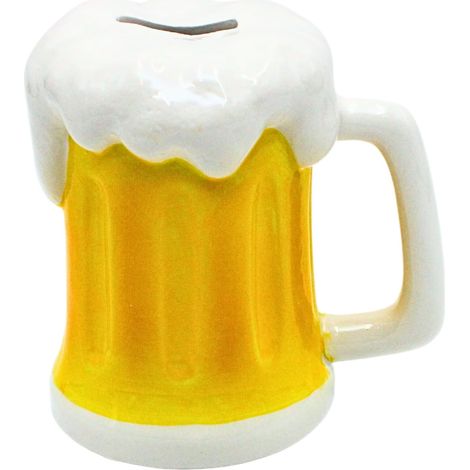 Tirelire en verre à bière - Blanc et jaune - Dimensions (L x l x H) : environ 14 x 13 x 14 cm (1/5)