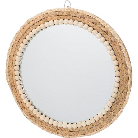 Miroir Décoratif Mural Rond en Herbe et Verre, Style Rustique Vintage, sans Odeur, Dimension Ajoutée, pour Salon ou Bureau, Décoration Murale Élégante (1/5)