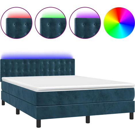 Maison Exclusive - Boxspringbett mit Matratze & LED Dunkelblau 14