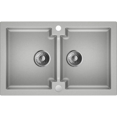Granitspüle - Spülbecken - Küchenspüle - Beton - 79 x 50 cm - Einbauspüle - Kratzfest - Modernes Design - Platzsparender Siphon, Mojito 160 (1/5)