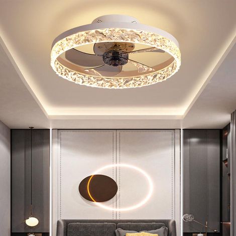Ventilateur de plafond 19,6 pouces avec lumière et télécommande, modèle encastré, 6 vitesses, LED 3 couleurs dimmable pour chambre et salon, blanc (1/5)