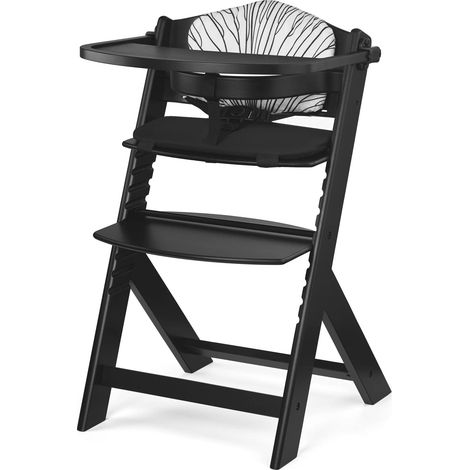 kk Kinderkraft Seggiolone Pappa in Legno ENOCK, con Cuscino, Evolutivo, Multifunzionale, Sedia Ergonomica, Altezza Regolabile, dai 6 Mesi ai 10 Anni, Nero (1/5)