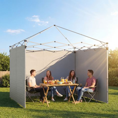 Ensemble de 3 panneaux latéraux avec fermeture éclair pour une tonnelle de 3 x 3 m, gris clair