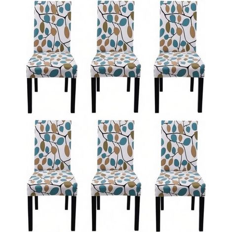 Housse de chaise extensible lot de 6 – Tissu polyester et spandex – Ajustement antidérapant – Lavable en machine – Motif feuilles colorées (1/5)