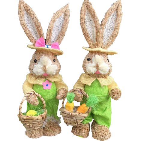 Vintage Strohhasenpaar – Handgefertigte Osterdekorationen für Zuhause und Schaufenster (1/5)