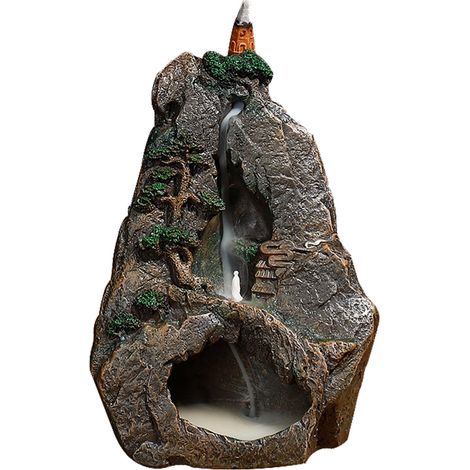 Brûleur d'encens à reflux style paysage, porte-encens en résine, décoration pour la maison ou le bureau, effet cascade