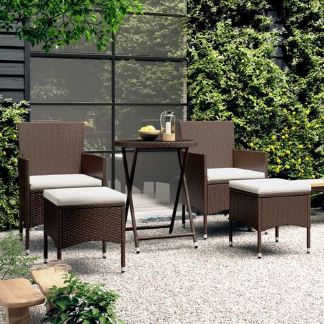 vidaXL Set Bistrot Giardino 5 pz Polyrattan e Vetro Temperato Marrone (1/5)