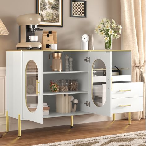 MEUBLIV Aparador blanco 120x35x80 cm – puertas onduladas sin tiradores, estantes regulables (1/5)