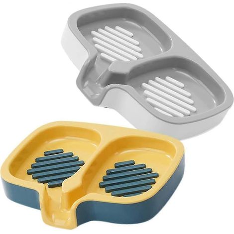Lot de 2 supports de rangement pour savon, avec égouttoir, pour salle de bain - DF (1/5)