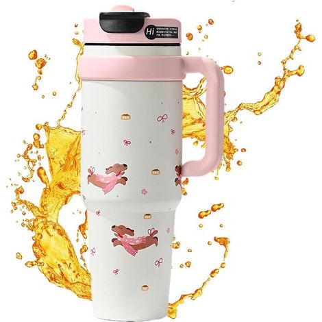 Botella isotérmica para bebidas - Termo con asa - Para bebidas frías y calientes - Diseño a prueba de fugas - 1 litro - Rosa (1/5)