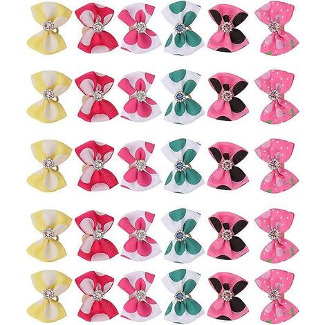 Lot de 30 nœuds décoratifs tendance pour poils d'animaux (chat, chiot, petit chien), accessoire de toilettage. (1/2)