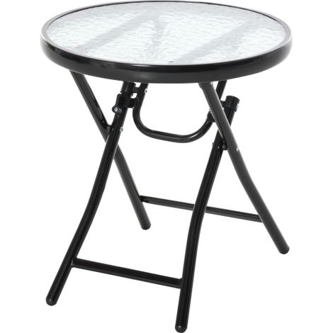 Runder Beistelltisch Klapptisch Gartentisch mit Glasplatte Ø45cm aus Metall Schwarz für Balkon & Terrasse 
On-Site