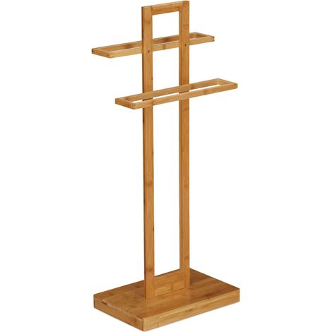 Elegante toallero de pie para baño de 2 brazos de bambú natural marrón 130010350 (1/4)