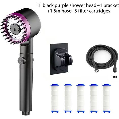 (Violet E) Filtre de douche portable Trois modes de débit d'eau Pommeau de douche Massage Accessoires de salle de bain Boutons d'arrêt d'eau à un clic (1/5)