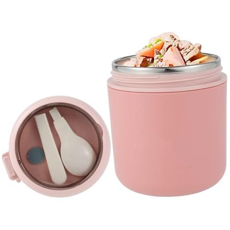 [MAI USATO]Contenitori per alimenti caldi, contenitore per alimenti isolato in acciaio inossidabile da 530 ml, contenitore per il pranzo isolato portatile a bocca larga con cucchiaio pieghevole per la (1/5)