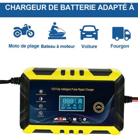 Chargeur batterie voiture 12V/24V 8A - Nosheir - Écran LCD, intelligent, multi-protections (1/4)