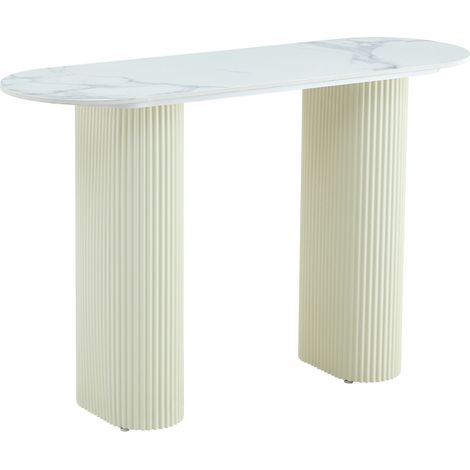 Console céramique effet marbre blanc pieds beige 120x40x78 cm ROXY (1/5)