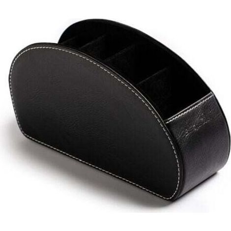 Soporte para mando a distancia de piel sintética, organizador multifuncional con 5 compartimentos, caja de almacenamiento para mandos a distancia de TV, lápices y brochas de maquillaje. (1/5)