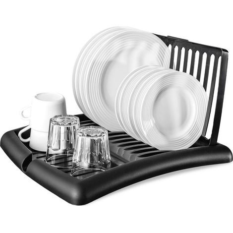 Egouttoir a vaisselle noir extensible avec espace pour assiettes et verres (1/5)