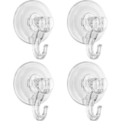 Lot de 4 crochets à ventouse transparents (10 cm x 7 cm) — Réutilisables, sans perçage — Ventouses puissantes adaptées au verre, au carrelage et à la salle de bain (1/5)