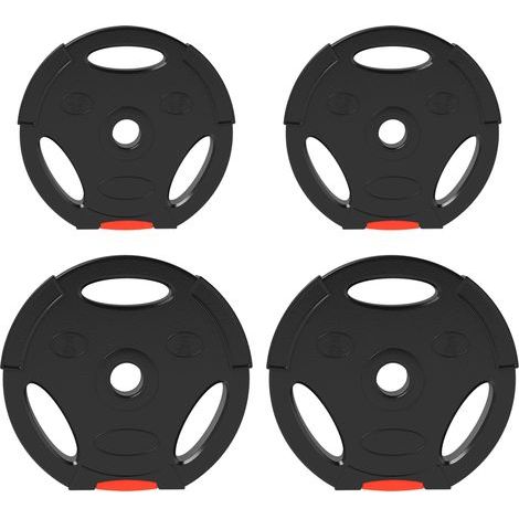 AMXCNOY Lot de 4 poids d'haltères, 2 x 2,5 kg/5kg poids, ensemble de disques d'haltères, disques de poids pour barre d'haltère de 2,5 cm, perçage Ø 25/30 mm, Noir (1/5)