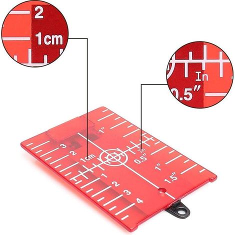 Cible Laser - Film Réfléchissant Rouge - Échelle Pouces et Centimètres - Aimant Intégré - Pour Niveaux Laser Droite Croisée et Rotatifs - 1 Pièce (1/5)