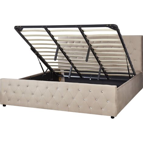 Ottoman Bed Velvet AMIENS 180 x 200 cm (EU Super King) Taupe (1/5)