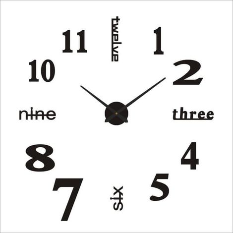 Horloge murale 3D (80-130 cm), noire, horloge murale numérique à monter soi-même, mécanisme silencieux, horloge murale au design moderne, horloge murale géante (1/5)