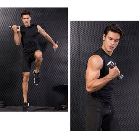 Tanktop für Herren zum Bodybuilding, Rundhalsausschnitt, ärmellos, ideal für Krafttraining, Laufen und Fußball, schwarz, Größe L (1/4)