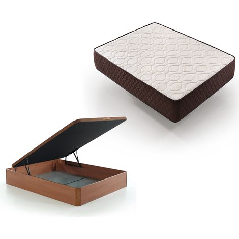 Pack Colchón Descansin + Canape Abatible 90x190 Color Cerezo Maxima Comodidad Gran Almacenaje