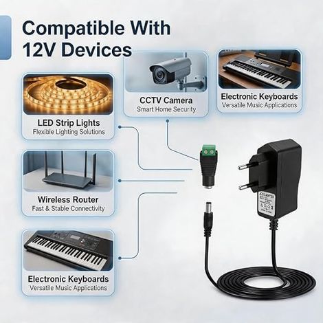 12V 2A Power Supply Charger 0.50.3cm with LED Adapter for LED Strips (1/4)