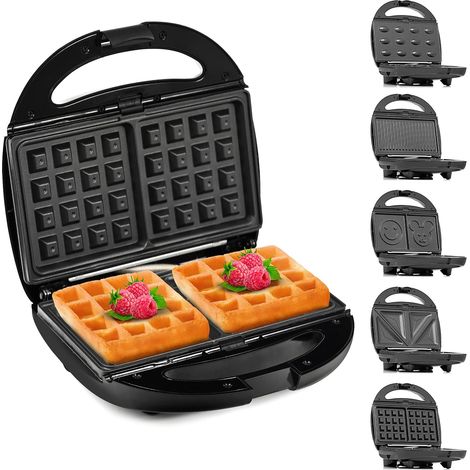 1 Appareil De Cuisson 5 En 1 Plaques Antiadhésives Grille-pain Gaufrier Fonction Sandwich Et Gâteau Cuisine (1/5)
