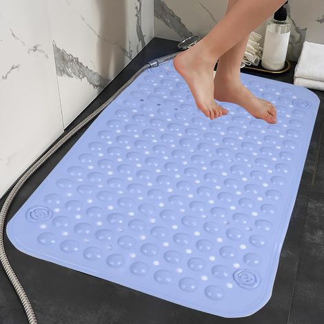 Tapis de Douche Antidérapant 50x80cm,Tapis Antidérapant Douche avec Ventouses et Trous de Drainage,Matériau PVC,Toucher Doux,Bleu (1/5)
