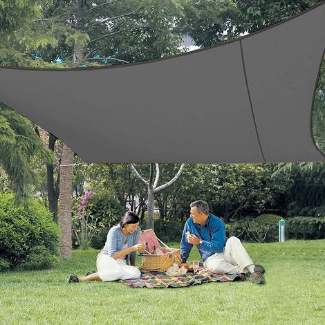 Toldo Vela de Sombra Rectangular 2,5x3m Impermeable PES, 95% Protección UV para Jardín, Patio Exterior, Antracita (1/5)