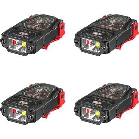 (XHK12 Lot de 4) Mini lampe frontale LED à capteur, clip pour casquette ou chapeau, rechargeable, étanche, idéale pour le camping et la pêche. (1/5)