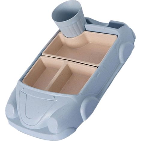 Plateau de service voiture bleu avec assiettes couverts verres, enfants, polypropylène, pique-nique, lavable (1/5)
