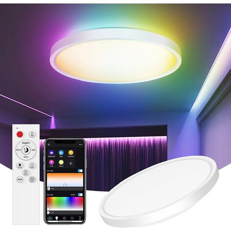 Plafonnier intelligent RGBIC (blanc), 24 W, 30 cm, à intensité variable, compatible avec le système domotique Alexa. (1/5)