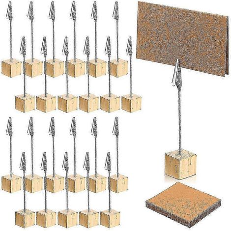 Porte-numéros de table en bois style champêtre 24 pièces avec pinces à messages et cartes en papier kraft (F26) (1/5)