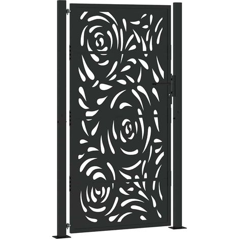 Portail de jardin,Portail de clôture,Portillon de jardin noir 105x180 cm acier conception de flamme CFW95474 (1/5)