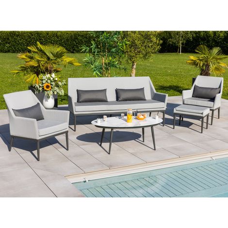 Salon détente avec table en imitation marbre Gris Perle 191x72x88 cm (1/4)
