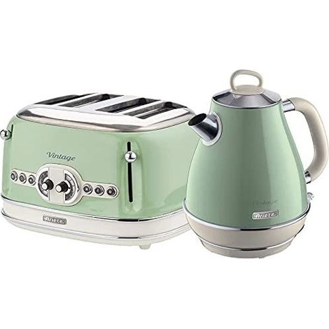 Ariete Breakfast Pack Ariete ARPK20 Retro Style Jug Kettle and 4 Slice Toaster Set, Vintage Design, Green