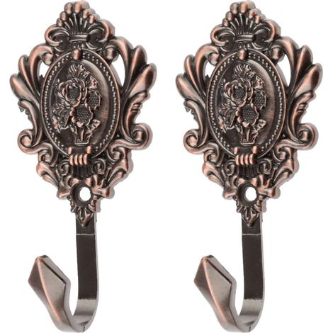 Ganchos de pared decorativos multifuncionales de bronce esculpido de estilo vintage, con diseño de rosas (cobre con matices rojos, juego de 2 piezas). (1/5)
