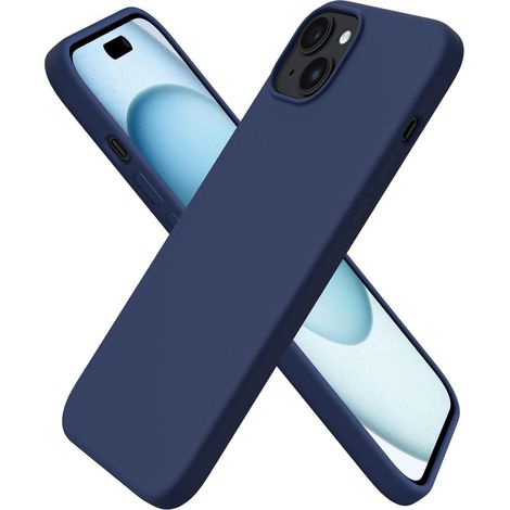 Coque en silicone liquide pour iPhone 15 Plus, ultra-fine, anti-rayures, antichoc, bleu nuit (1/5)