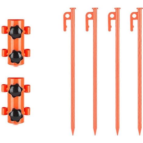 Lot de 6 poteaux de support pour auvent, tubes de fixation au sol, résistants au vent et réglables, avec piquets de sol - Orange (1/5)