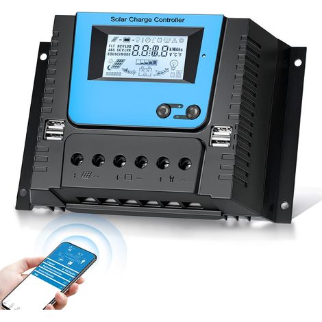 60A Contrôleur de Charge Solaire PWM 12V 24V 36V 48V Bluetooth (1/5)