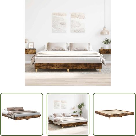 vidaXL Sperrholz - Bettgestell ohne Matratze Räuchereiche 180x200 cm Holzwerkstoff (1/5)