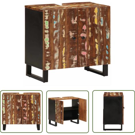 The Living Store Meuble d'évier 62x33x58 cm bois de récupération et d'ingénierie - Meubles De Salle De Bain - Armoire De Lavabo - Meuble Vasque - Rangement Salle De Bain - Design Industriel (1/5)