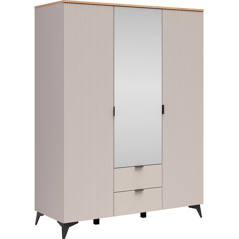 Armoire 3 portes 2 tiroirs Vicky Cachemire et Bois (1/4)